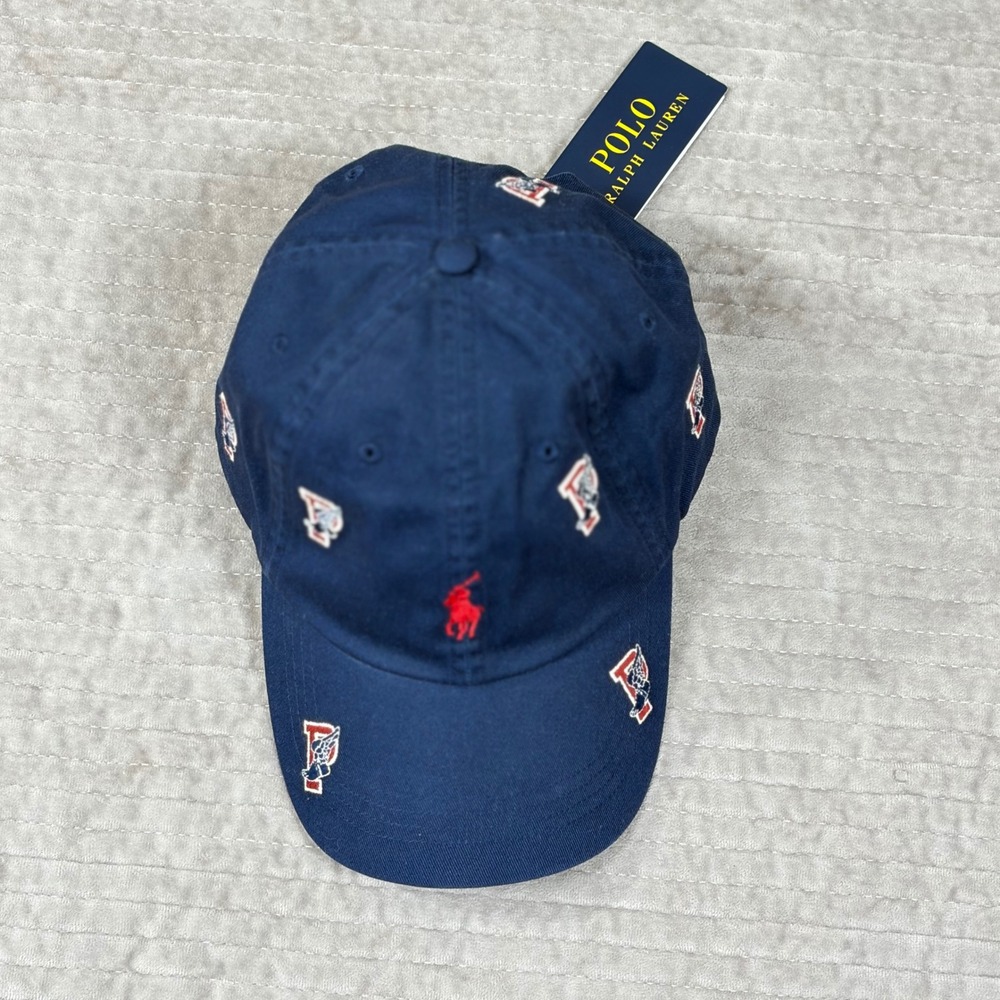 Polo Ralph Lauren Navy Blue P-Wing All Over Embroidery Baseball Cap Hat NWT